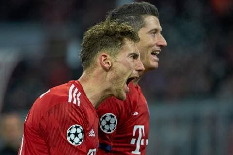 Munich Germany 27 11 2018 UEFA Champions League 2018 19 Season Group Phase Group E 5 Matchday FC Bayern Muenchen Benfica Lisbon cheers goal celebration for the 3-0 of Leon Goretzka FCB and Robert Lewandowski FCB DeFodi501