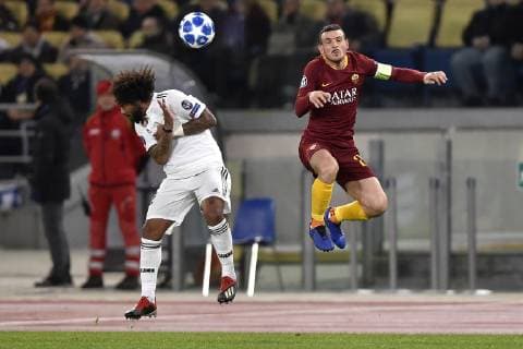 Marcelo of Real Madrid is challenged by Alessandro Florenzi of AS Roma during the UEFA Champions League match between Roma and Real Madrid at Stadio Olimpico, Rome, Italy on 27 November 2018. Copyright: xGiuseppexMaffiax 22130009