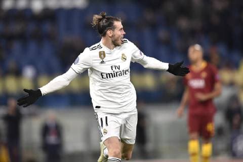 Gareth Bale of Real Madrid celebrates scoring first goal during the UEFA Champions League match between Roma and Real Madrid at Stadio Olimpico, Rome, Italy on 27 November 2018. Copyright: xGiuseppexMaffiax 22130022