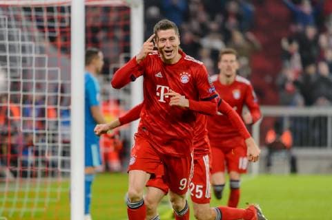 Munich Germany 27 11 2018 UEFA Champions League 2018 19 Season Back Round Group Phase Group E 5 Matchday FC Bayern Muenchen SL Benfica Lisbon Robert Lewandowski FCB cheers goal celebration after his goal to 4 1 DeFodi527