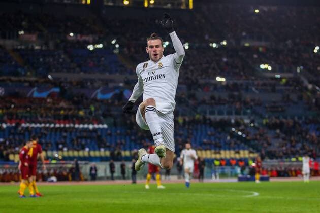 27th November 2018, Stadio Olimpico, Rome, Italy; UEFA Champions League football, AS Roma versus Real Madrid; Gareth Bale of Real Madrid celebrates after scoring his goal in the 47th minute  ActionPlus12083564 GiampieroxSposito