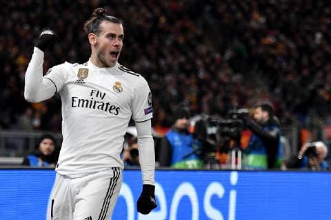 Gareth Bale of Real Madrid celebrates after scoring a goal during the Uefa Champions League 2018 2019 Group G football match between AS Roma and Real Madrid at Olimpico stadium Allianz Stadium, Rome, November, 27, 2018 Foto Andrea Staccioli Insidefoto andreaxstaccioli