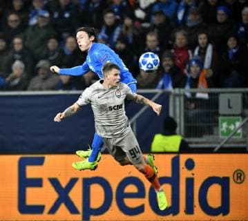 Headball Duel Duel Action Nico Schulz TSG 1899 Hoffenheim vs. Oleg Danchenko Shakhtar Donetsk Schachtjor Donezk TSG 1899 Hoffenheim vs. Schachtjor Schachtar Shakhtar Donetsk Donetsk Champions League CL Group Phase 27 11 2018 DFL REGULATIONS PROHIBIT ANY USE OF PHOTOGRAPHS AS IMAGE SEQUENCES AND OR QUASI VIDEO TSG 1899 Hoffenheim vs. Schachtjor Donetsk