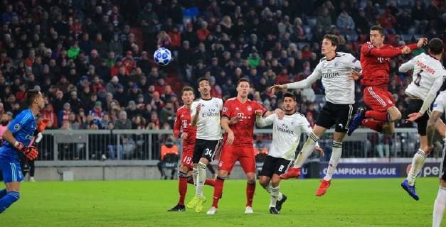 27 11 2018 Champions League Season 2018 2019 Bayern vs Benfica Allianz Arena Munich Sports in picture 4 1 by Robert Lewandowski FCB Leon Goretzka FCB Andre Almeida Benfica Niklas Suele FCB Gabriel Benfica German Conti Benfica and Ruben Dias Benfica9 look only to DFL REGULATIONS PROHIBIT ANY USE OF PHOTOGRAPHS AS IMAGE SEQUENCES AND OR QUASI VIDEO