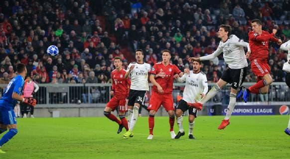 27 11 2018 Champions League Season 2018 2019 Bayern vs Benfica Allianz Arena Munich Sports in picture 4 1 by Robert Lewandowski FCB Leon Goretzka FCB Andre Almeida Benfica Niklas Suele FCB Gabriel Benfica German Conti Benfica and Ruben Dias Benfica9 look only to DFL REGULATIONS PROHIBIT ANY USE OF PHOTOGRAPHS AS IMAGE SEQUENCES AND OR QUASI VIDEO