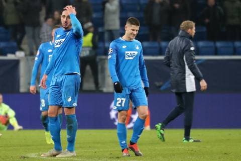 v li Ishak Belfodil Hoffenheim 19 Andrej Kramaric Hoffenheim 27 disappointed with the defeat disappointment after the final whistle highlight losers lost frustration disappointed pessimistic football UEFA Champions League TSG 1899 Hoffenheim FK Schachtar Donezk xozx