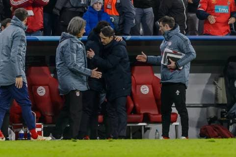Munich Germany 27 11 2018 UEFA Champions League 2018 19 Season Back Round Group Phase Group E 5 Matchday FC Bayern Muenchen SL Benfica Lisbon Sports Director Hasan Salihamidzic FCB embraces Coach Niko Kovac FCB DeFodi527