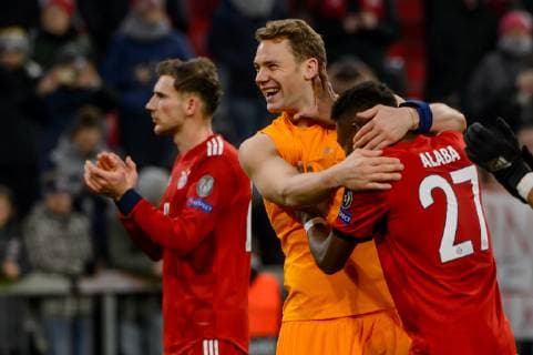 Munich Germany 27 11 2018 UEFA Champions League 2018 19 Season Back Round Group Phase Group E 5 Matchday FC Bayern Munich SL Benfica Lisbon Goalkeeper Manuel Neuer FCB and David Alaba FCB laugh laugh DeFodi527