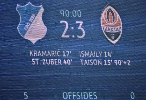 Goal to 2 3 Taison Shakhtar Donetsk Schachtjor Donezk Scoreboard Score Final score TSG 1899 Hoffenheim vs Schachtjor Schachtar Shakhtar Donezk Donetsk Champions League CL Group stage 27 11 2018 DFL REGULATIONS PROHIBIT ANY USE OF PHOTOGRAPHS AS IMAGE SEQUENCES AND OR QUASI VIDEO TSG 1899 Hoffenheim vs Schachtjor Donezk
