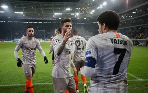 3 2 for Schachtar Donezk by Taison 7 Schachtar Donezk torjubel UEFA Champions League TSG 1899 Hoffenheim vs. Schachtar Donezk Groupe F 5 Matchday November 27 2018 Wirsol Rhein Neckar Arena Germany YmdY DFL DFL regulations prohibit any use of photographs as image sequences and or quasi video TSG 1899 Hoffenheim Schachtar Donezk