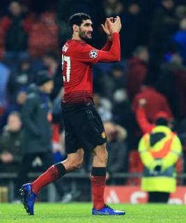 Manchester United ManU s Marouane Fellaini applauds the fans at full time during the UEFA Champions League match at Old Trafford, Manchester. Picture date 27th November 2018. Picture credit should read: Matt McNulty Sportimage EDITORIAL USE ONLY. No use with unauthorised audio, video, data, fixture lists, club league logos or live services. Online in-match use limited to 120 images, no video emulation. No use in betting, games or single club league player publications.