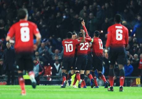 Manchester United ManU s Marouane Fellaini celebrates after scoring his teams first goal during the UEFA Champions League match at Old Trafford, Manchester. Picture date 27th November 2018. Picture credit should read: Matt McNulty Sportimage EDITORIAL USE ONLY. No use with unauthorised audio, video, data, fixture lists, club league logos or live services. Online in-match use limited to 120 images, no video emulation. No use in betting, games or single club league player publications.