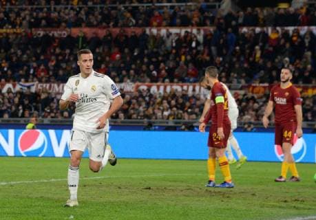 November 27, 2018 - Rome, Italy - Lucas Vazquez celebrates after scoring goal 0-2 during the UEFA Champions League match group G between AS Roma and Real Madrid FC at the Olympic stadium on november 27, 2018 in Rome, Italy. AS Roma v Real Madrid - UEFA Champions League Group G  - ZUMAn230 20181127_zaa_n230_314 Copyright: xSilviaxLorex