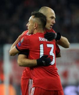 27 11 2018 Champions League Season 2018 2019 Bavaria vs Benfica Lisbon Allianz Arena Munich Sport in picture Rafinha FCB and Arjen Robben FCB cheer DFL REGULATIONS PROHIBIT ANY USE OF PHOTOGRAPHS AS IMAGE SEQUENCES AND OR QUASI VIDEO