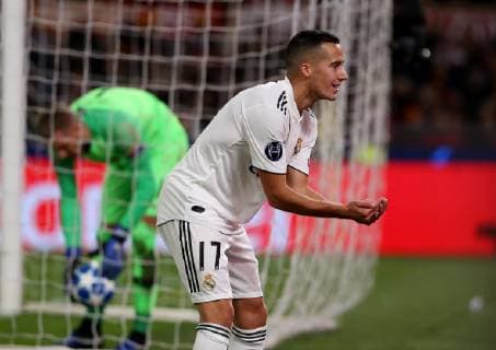 Partido de la Liga de Campeones entre la Roma y el Real Madrid. En la imagen, celebración de Lucas Vázquez tras marcar. Champions League match between Roma and Real Madrid. In this picture, Lucas Vázquez celebrates after scoring. 