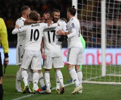 Partido de la Liga de Campeones entre la Roma y el Real Madrid. En la imagen, celebración de Lucas Vázquez tras marcar. Champions League match between Roma and Real Madrid. In this picture, Lucas Vázquez celebrates after scoring. 
