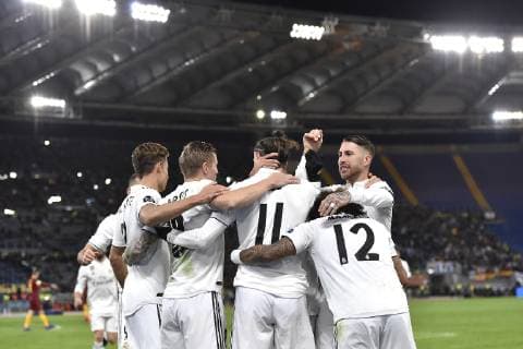 November 27, 2018 - Rome, Rome, Italy - Gareth Bale of Real Madrid celebrates scoring first goal during the UEFA Champions League match between Roma and Real Madrid at Stadio Olimpico, Rome, Italy on 27 November 2018. Roma v Real Madrid.UEFA Champions League.27 11 2018.  - ZUMAn230 20181127_zaa_n230_690 Copyright: xGiuseppexMaffiax