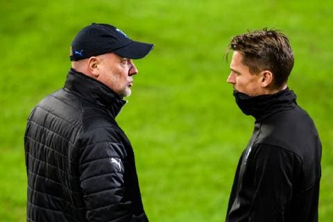 181128 Head coach Uwe Rösler and Markus Rosenberg of Malmö FF during a training session ahead of the Europa league match between Malmö FF and Genk on November 28, 2018 in Malmö. Photo: Petter Arvidson BILDBYRAN kod PA 92159  Copyright: PETTERxARVIDSON BB181128PA022