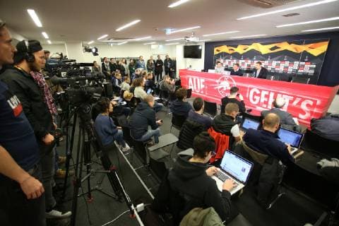 SOCCER - UEFA EL, RBS vs RB Leipzig SALZBURG,AUSTRIA,28.NOV.18 - SOCCER - UEFA Europa League, Red Bull Salzburg vs RasenBallsport Leipzig, preview, press conference PK Pressekonferenz Image shows an overview. GEPAxpictures xMathiasxMandl