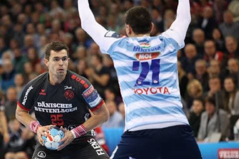 SG Flensburg Handewitt vs MOL Pick Szeged Handball EHF Champions League Group stage 28 11 18 Rasmus Lauge Schmidt SG Flensburg Handewitt 25 Alen Blazevic MOL Pick Szeged 21 xmmkx