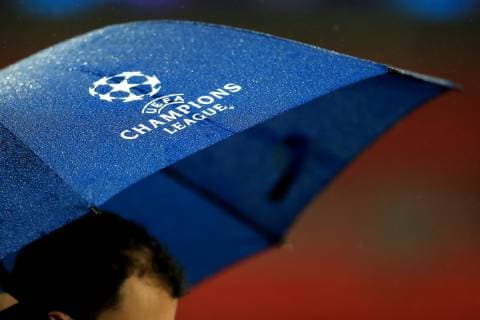 28th November 2018, Wembley Stadium, London England; UEFA Champions League football, Tottenham Hotspur versus Inter Milan; A umbrella with the Champions League logo is seen  ActionPlus12083709 ShaunxBrooks