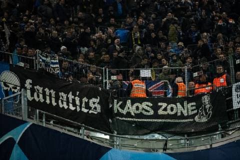 28 11 2018 xkvx Football UEFA Champions League Borussia Dortmund Club Bruegge emspor v l Club Bruegge Fans behind construction fences Zauenen Protection Blocked DFL DFB REGULATIONS PROHIBIT ANY USE OF PHOTOGRAPHS as IMAGE SEQUENCES and or QUASI VIDEO Dortmund