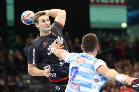 SG Flensburg Handewitt vs MOL Pick Szeged Handball EHF Champions League Group stage 28 11 18 Magnus Roed SG Flensburg Handewitt 77 Richard Bodo MOL Pick Szeged 09 xmmkx