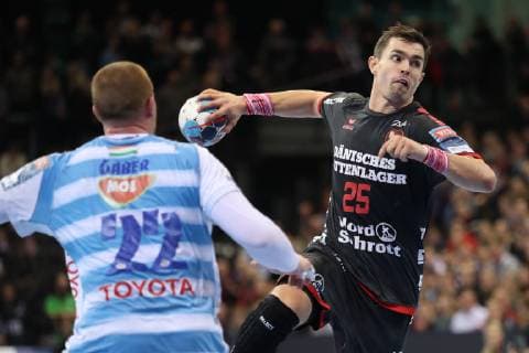 SG Flensburg Handewitt vs MOL Pick Szeged Handball EHF Champions League Group stage 28 11 18 Rasmus Lauge Schmidt SG Flensburg Handewitt 25 Matej Gaber MOL Pick Szeged 22 xmmkx