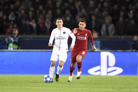 06 MARCO VERRATTI (PSG) - 09 ROBERTO FIRMINO (LIV) FOOTBALL : Paris SG vs Liverpool - Ligue des Champions - 28 11 2018 AnthonyBIBARD FEP Panoramic 