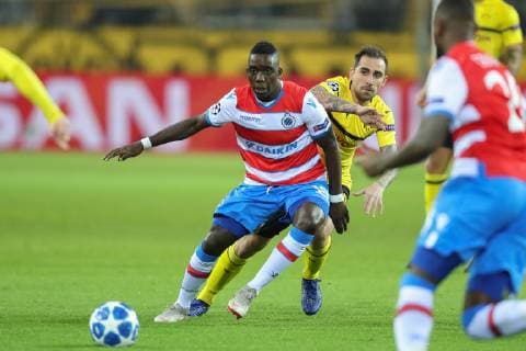 Club s Marvelous Nakamba pictured in action during a game between Belgian soccer team Club Brugge KV and German team Borussia Dortmund in Dortmund, Germany, Wednesday 28 November 2018, on the fifth day of the UEFA Champions League, in group A. BRUNOxFAHY  x05478884x