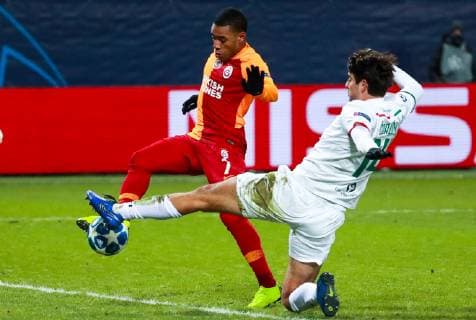 MOSCOW, RUSSIA â€“ NOVEMBER 28, 2018: Galatasaray Istanbulâ€™s Garry Rodrigues (L) and Lokomotiv Moscowâ€™s Vedran Corluka in their 2018 19 UEFA Champions League Group D Round 5 football match at RZD Arena; Lokomotiv Moscow won 2-0. Sergei Fadeichev TASS  TS099271