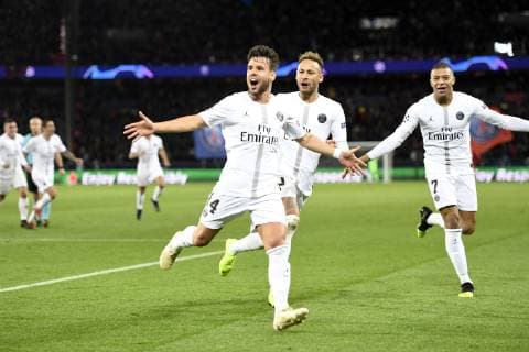 14 JUAN BERNAT (PSG) - 10 NEYMAR JR (PSG) - JOIE FOOTBALL : Paris SG vs Liverpool - Ligue des Champions - 28 11 2018 AnthonyBIBARD FEP Panoramic 
