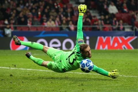 MADRID, SPAIN â€“ NOVEMBER 28, 2018: Atletico Madrid goalkeeper Jan Oblak in their 2018 19 UEFA Champions League Group A Round 5 football match against AS Monaco at Madridâ€™s Wanda Metropolitano; Atletico Madrid won 2-0. Stanislav Krasilnikov TASS  TS09929B