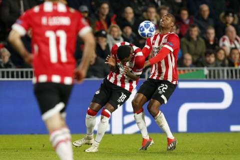EINDHOVEN, Philips Stadium, PSV - Barcelona , football, Champions League, season 2018-2019 , 28-11-2018, PSV player Pablo Rosario(l) and PSV player Denzel Dumfries(r). PSV - Barcelona  x2652373x