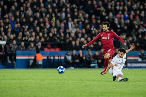 Marquinhos (SG) and Mohamed Salah (LIV) during 5th Day of UEFA Champions League match between Paris Saint Germain and Liverpool FC at the Parc des Princes, in Paris, France, November 28th, 2018.  Copyright: xAurelienxMorissardx