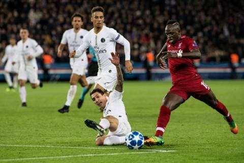 Fault by Angel Di Maria (SG) on Sadio Mane (LIV) during 5th Day of UEFA Champions League match between Paris Saint Germain and Liverpool FC at the Parc des Princes, in Paris, France, November 28th, 2018.  Copyright: xAurelienxMorissardx