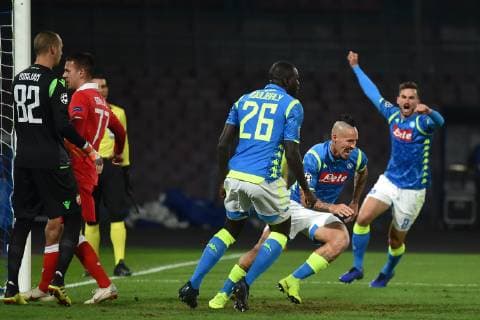 Marek Hamsik of Napoli celebrates after scoring a goal during the Uefa Champions League 2018 2019 Group C football match betweenSSC Napoli and Crvena Zvezda at San Paolo stadium, Napoli, November, 28, 2018 Foto Andrea Staccioli Insidefoto AndreaxStaccioli
