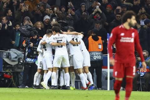 Joie Neymar ( PSG ) avec equipe FOOTBALL : PSG vs Liverpool - Ligue des Champions - 28 11 2018 GwendolineLeGoff Panoramic 