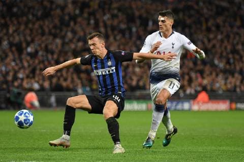 Tottenham Hotspur v Inter Milan UEFA Champions League Erik Lamela of Tottenham Hotspur and Ivan Peri?i? of Inter Milan during the UEFA Champions League match at Wembley Stadium, London Content Not Available For UK Newspapers Copyright: xMartynxHaworthx FIL-12611-0019