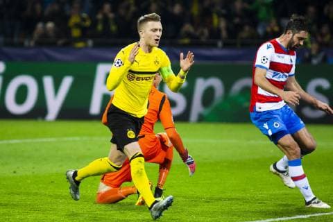 GER UEFA CL Borussia Dortmund vs. FC Brugge 28 11 2018 Signal Iduna Park Dortmund GER UEFA CL Borussia Dortmund vs. FC Brugge UEFA REGULATIONS PROHIBIT ANY USE OF PHOTOGRAPHS AS IMAGE SEQUENCES AND OR QUASI VIDEO in picture shows Marco Reus Borussia Dortmund 11 misses the huge chance to lead and is disappointed nordphotox xRauch nph00251