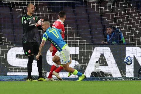 Gol di Marek Hamsik Napoli, goal celebration Napoli 28-11-2018 Stadio San Paolo Football Calcio UEFA Champions League 2018 2019 Group C Napoli - Crvena Zvezda Foto Cesare Purini Insidefoto cesarexpurini