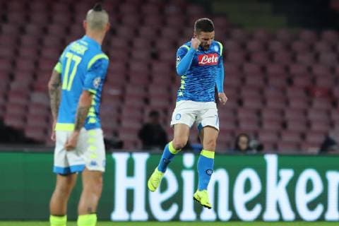 Esultanza dopo il gol di Dries Mertens Napoli goal celebration Napoli 28-11-2018 Stadio San Paolo Football Calcio UEFA Champions League 2018 2019 Group C Napoli - Crvena Zvezda Foto Cesare Purini Insidefoto cesarexpurini