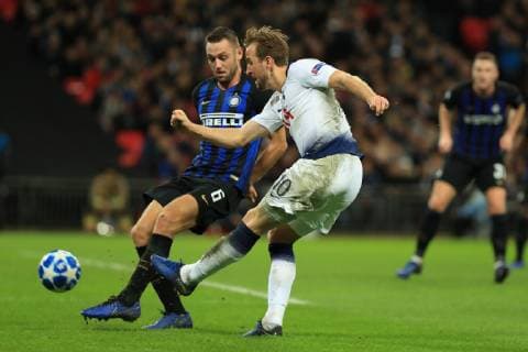 28th November 2018, Wembley Stadium, London England; UEFA Champions League football, Tottenham Hotspur versus Inter Milan; Harry Kane of Tottenham Hotspur has a shot on goal  ActionPlus12083756 ShaunxBrooks