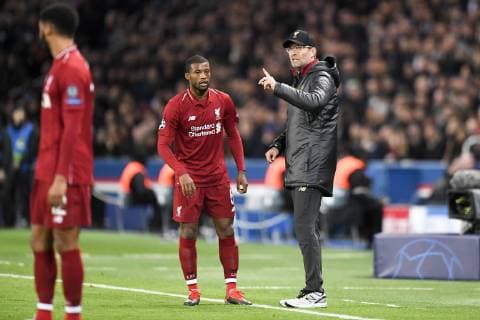 JURGEN KLOPP (ENTRAINEUR LIVERPOOL) - 05 GEORGINIO WIJNALDUM (LIV) FOOTBALL : Paris SG vs Liverpool - Ligue des Champions - 28 11 2018 AnthonyBIBARD FEP Panoramic 