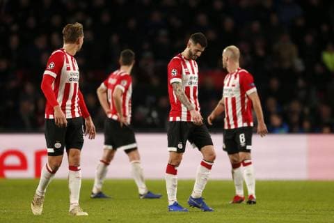 (L-R), Luuk de Jong of PSV, Nick Viergever of PSV, Gaston Pereiro of PSV, Jorrit Hendrix of PSV during the UEFA Champions League group C match between PSV Eindhoven and FC Barcelona Barca at the Phillips stadium on November 28, 2018 in Eindhoven, The Netherlands UEFA Champions League 2018 2019 xVIxVIxImagesx xJeroenxPutmansxIVx 12920459