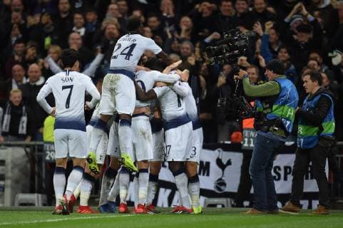 Tottenham Hotspur v Inter Milan UEFA Champions League Tottenham Hotspur players celebrate Christian Eriksen making it 1:0 during the UEFA Champions League match at Wembley Stadium, London Content Not Available For UK Newspapers Copyright: xMartynxHaworthx FIL-12611-0023
