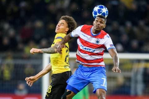 Axel Witsel Borussia Dortmund 28 in duel against Wesley Club Brugge 7 at the Champions League match between Borussia Dortmund and FC Bruegge on 26 11 2018 Borussia Dortmund vs. FC Brugge Champions League 28 11 2018 Dortmund Copyright: xSchuelerx xEibnerx-xPressefotox EP_EER