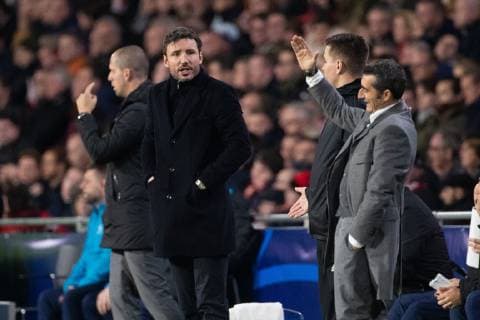 Mark van Bommel of PSV, FC Barcelona Barca coach Ernesto Valverde during the UEFA Champions League group C match between PSV Eindhoven and FC Barcelona at the Phillips stadium on November 28, 2018 in Eindhoven, The Netherlands UEFA Champions League 2018 2019 xVIxVIxImagesx xTomxBodexMultimediaxIVx 12920658