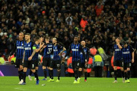 28th November 2018, Wembley Stadium, London England; UEFA Champions League football, Tottenham Hotspur versus Inter Milan; Dejected Internazionale team after the 1-0 loss  ActionPlus12083774 ShaunxBrooks