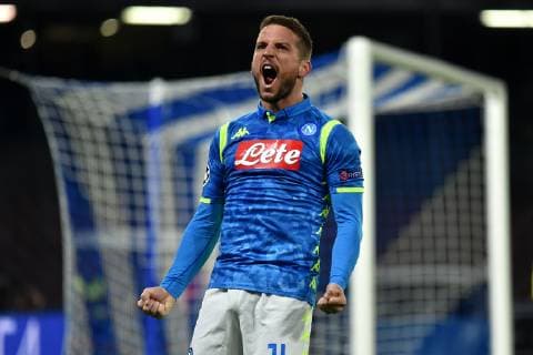 Dries Mertens of Napoli celebrates after scoring a goal during the Uefa Champions League 2018 2019 Group C football match betweenSSC Napoli and Crvena Zvezda at San Paolo stadium, Napoli, November, 28, 2018 Foto Andrea Staccioli Insidefoto AndreaxStaccioli